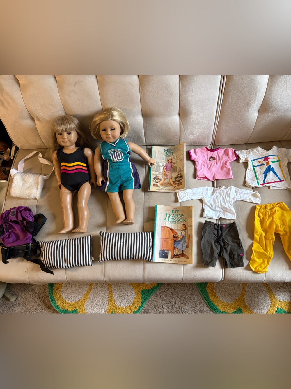 American Girl Dolls Bundle- Kit- 2 dolls- outfits- bags-- closet box case